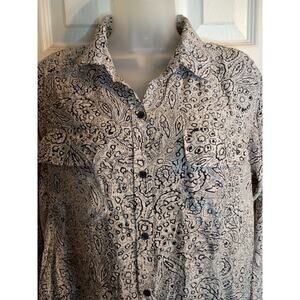 Cabi 100% Silk Button Up Shirt Brown Geometric Sz M Classic